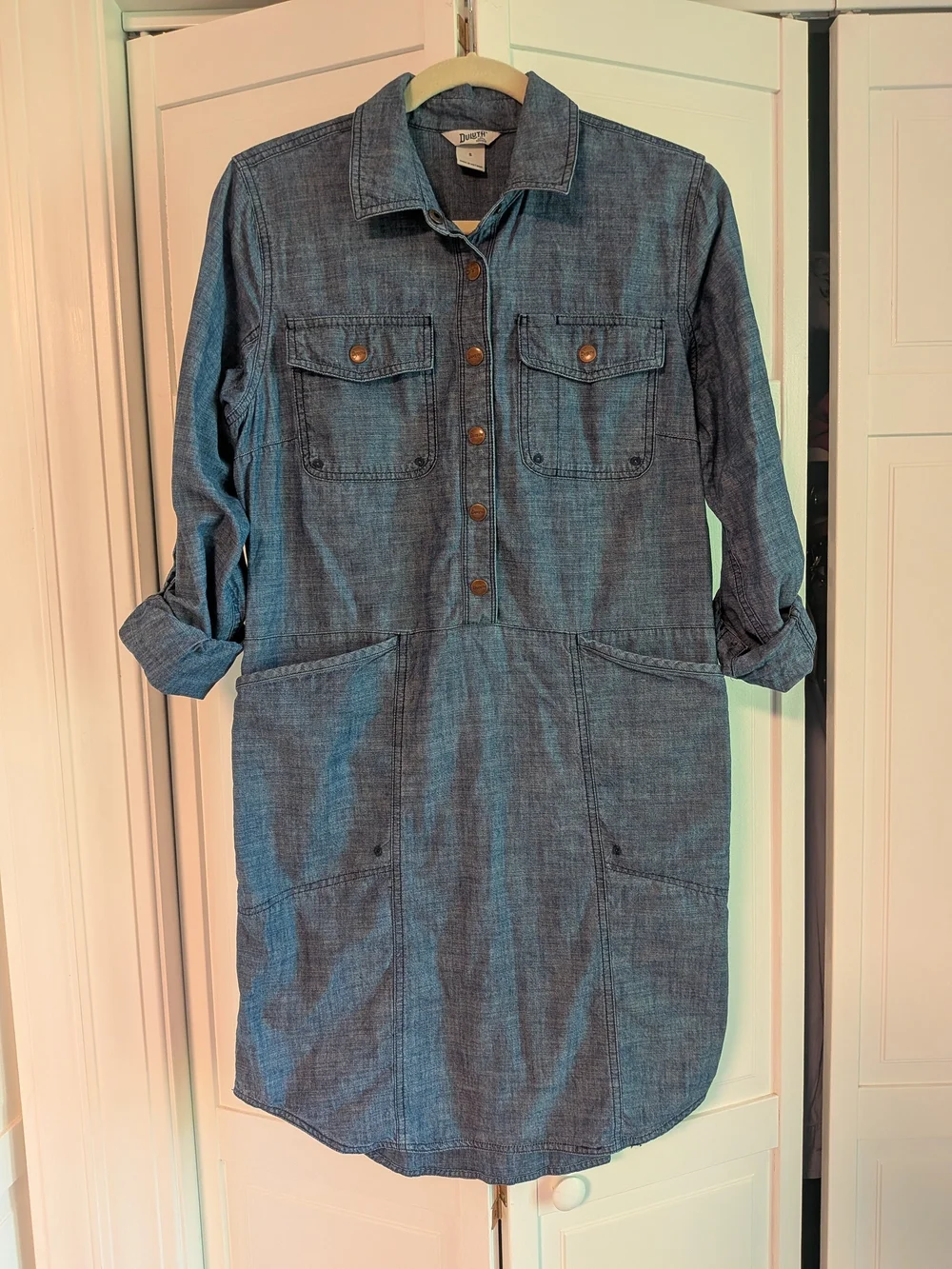 Duluth Trading Co Chambray Shirt Dress in Blue